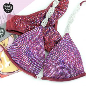 Wine Burgundy Crystal Competition Bikini Suit
