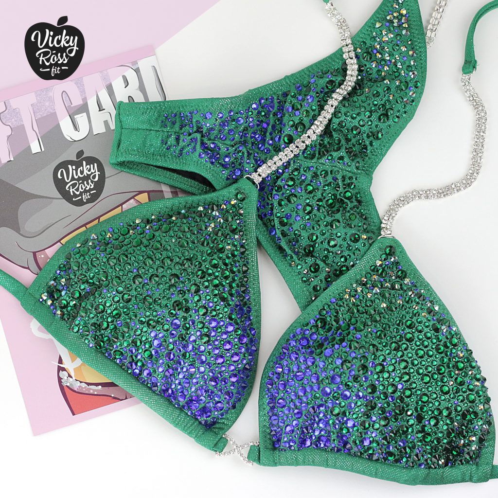 Blue Green Ombre Competition Bikini | Crystal Bikini Suit