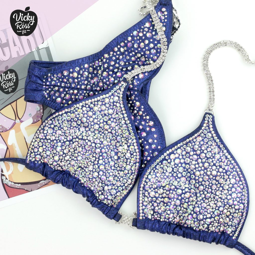 Blue Glam Crystal Competition Bikini Suit | Full Scatter Pro Multi Color