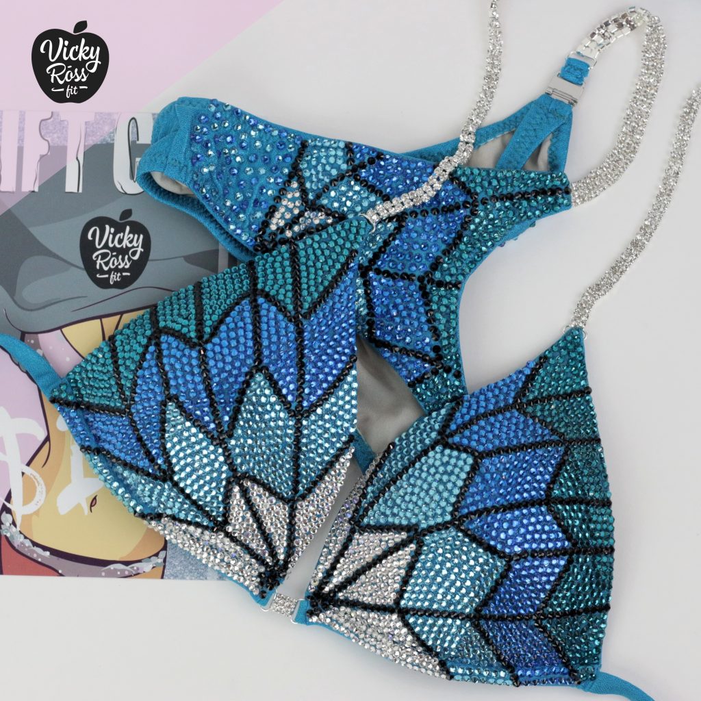 Designer Blue Crystal Fitness Bikini | Under the Sea