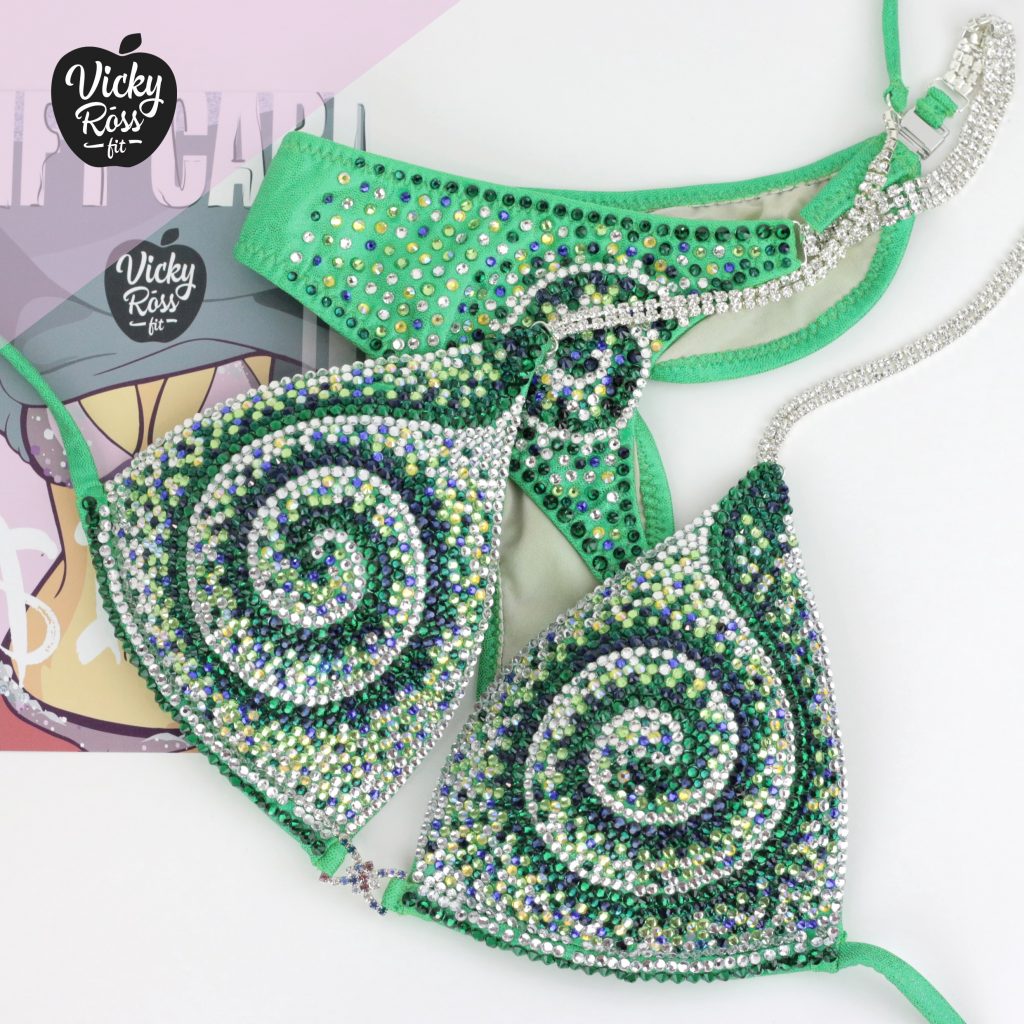 Bikini Competition Suits by Vicky Ross Fit | Emerald Green Hypnosis