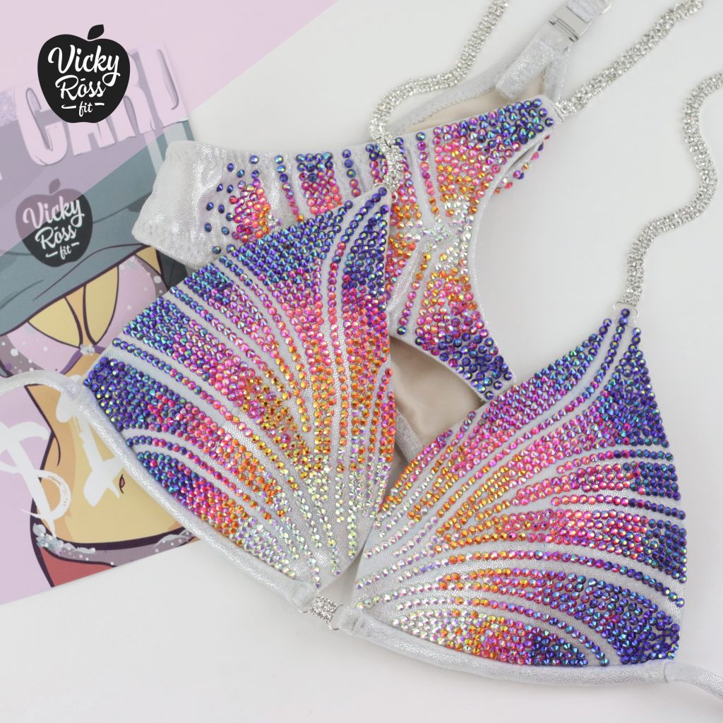 Fitness Bikini Suit with Push Up | Silver Blue Ocean Wave