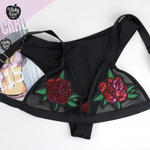 Black Flower Sequins Swimsuit
